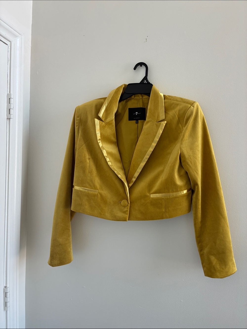 7 For All Mankind Cropped Velvet Blazer in Mustard